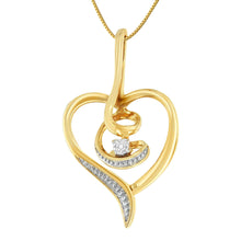Espira 10K Yellow Gold .03 Cttw Diamond-Accented Round-Cut Diamond Swirl Open Heart 18" Pendant Necklace (I-J Color, I2-I3 Clarity)-0