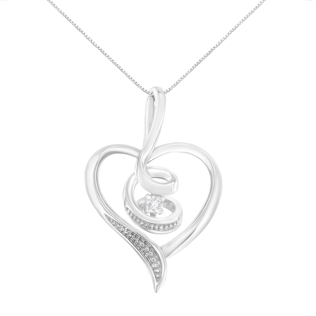 Espira 10K White Gold .03 Cttw Diamond-Accented Round-Cut Diamond Swirl Open Heart 18
