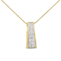 14K Yellow Gold 1 1/2 cttw Princess Cut Diamond Greek Column Pendant Necklace (G-H, VS1-VS2)