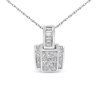 14K White Gold 2 1/5 Cttw Princess Cut Composite Diamond Pendant with Diamond Bale Pendant Necklace (H-I Color,SI1-SI2 Clarity) - NO CHAIN INCLUDED