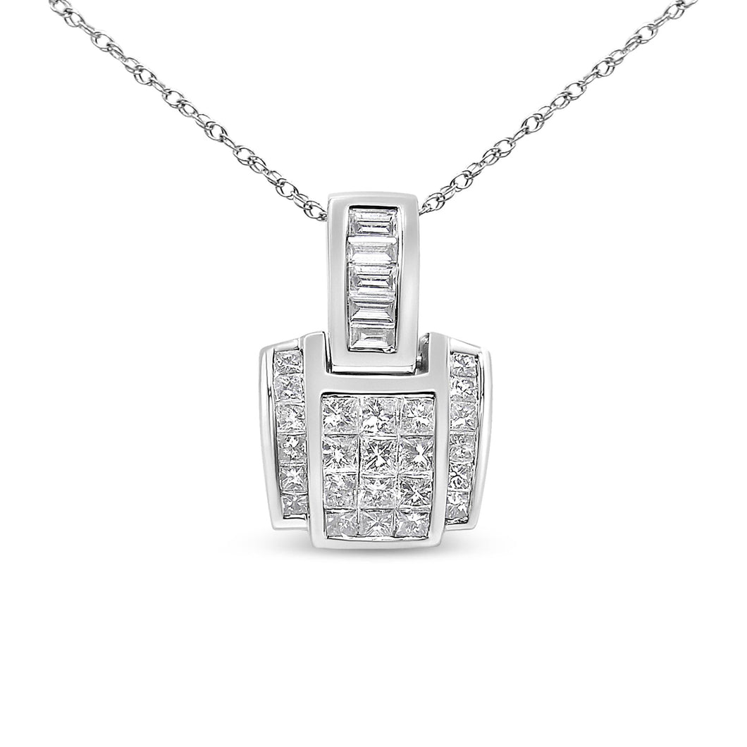 14K White Gold 2 1/5 Cttw Princess Cut Composite Diamond Pendant with Diamond Bale Pendant Necklace (H-I Color,SI1-SI2 Clarity) - NO CHAIN INCLUDED-0