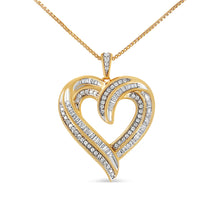 .925 Sterling Silver 3/4 Cttw Round and Baguette-Cut Diamond Open Heart 18" Pendant Necklace (I-J Color, I2-I3 Clarity)-1