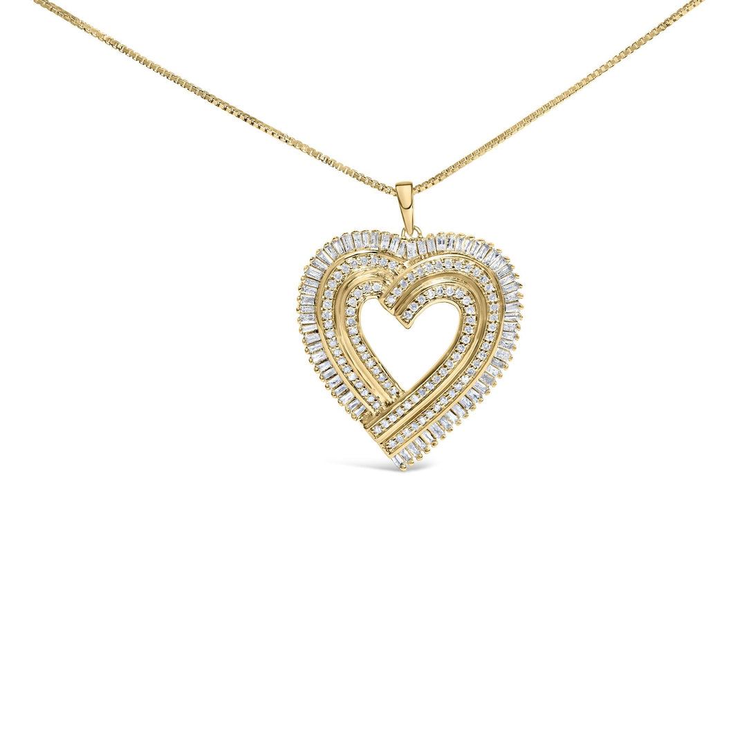 14K Yellow Gold Plated .925 Sterling Silver 1/4 Cttw Round and Baguette-Cut Diamond Composite Heart 18
