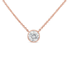 10K Rose Gold 1/5 Carat Round Brilliant-Cut Diamond Modern Bezel-Set Solitaire 16"-18" Pendant Necklace (H-I Color, SI2-I1 Clarity)-0