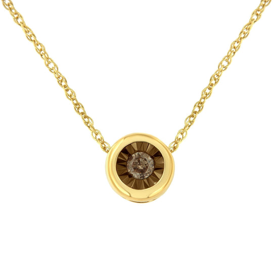.925 Sterling Silver 1/10 Carat Diamond 18" Round Miracle-Plate Two-Tone Pendant Necklace (K-L Champagne Color, I2-I3 Clarity)-0