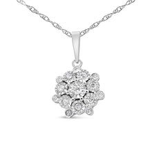.925 Sterling Silver 1/4 cttw Diamond Floral Cluster Pendant Necklace (I-J, I2-I3)-0