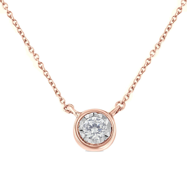 10K Gold Round Brilliant-Cut Diamond Modern Bezel-Set Solitaire Pendant Necklace (J-K Color, I2-I3 Clarity) - 16