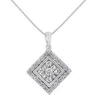 10KT White Gold 1/2 cttw Diamond Square Pendant Necklace (I-J Color, I2-I3 Clarity)
