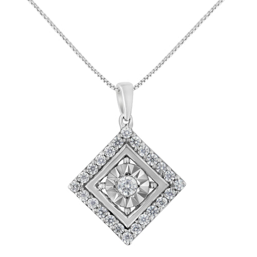 10KT White Gold 1/2 cttw Diamond Square Pendant Necklace (I-J Color, I2-I3 Clarity)-0