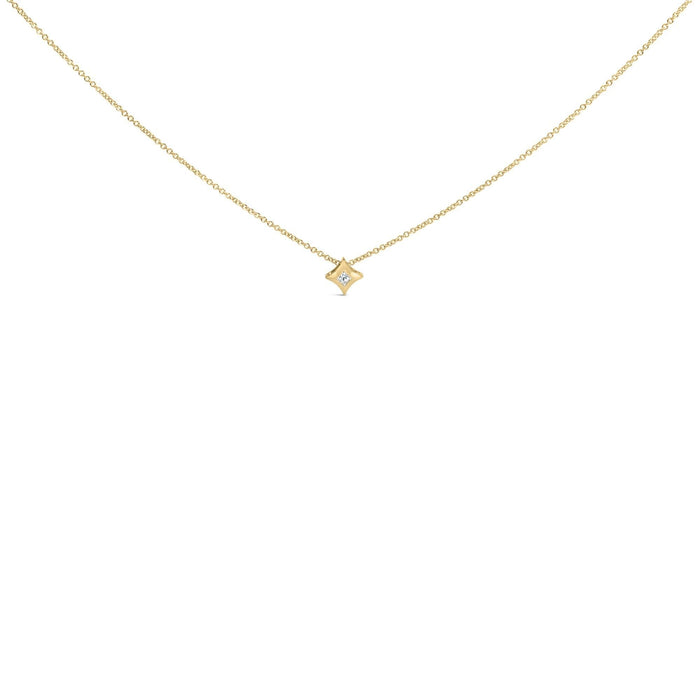 10K Gold 1/10 Cttw Bezel Set Solitaire Princess Cut Diamond Kite Shaped Pendent Necklace - 18