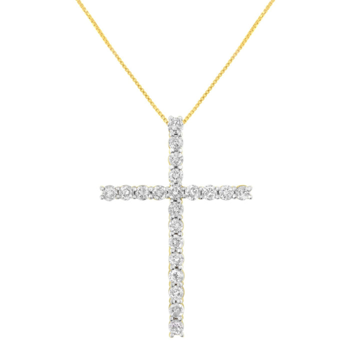 10K Yellow Gold Plated .925 Sterling Silver 4.0 Cttw Round Cut Diamond Cross Pendant Necklace (J-K Color, I1-I2 Clarity) - 18