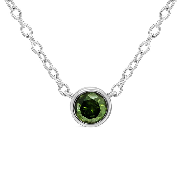 .925 Sterling Silver 1/5 Cttw Treated Green Diamond Solitaire Bezel 18