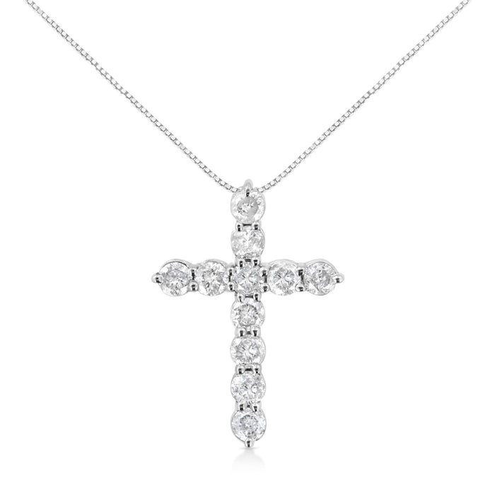 .925 Sterling Silver 1.0 Cttw Prong Set Round-Cut Diamond Cross 18