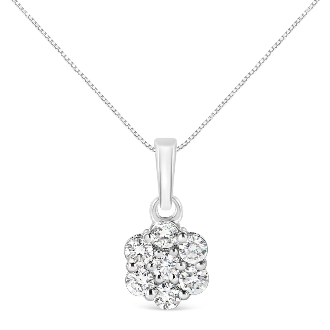 14KT White Gold 1/2 cttw Diamond Floral Cluster Pendant Necklace (HI, SI2-I1)-0
