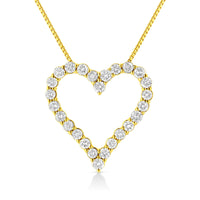 14K Yellow Gold Plated .925 Sterling Silver 2.00 Cttw Shared Prong-Set Round Brilliant-Cut Diamond Open Heart 18