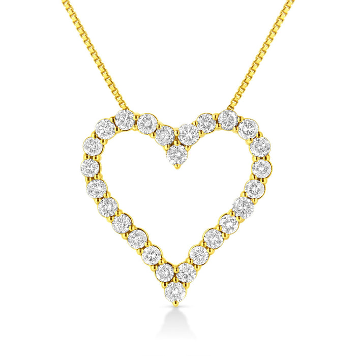 14K Yellow Gold Plated .925 Sterling Silver 2.00 Cttw Shared Prong-Set Round Brilliant-Cut Diamond Open Heart 18