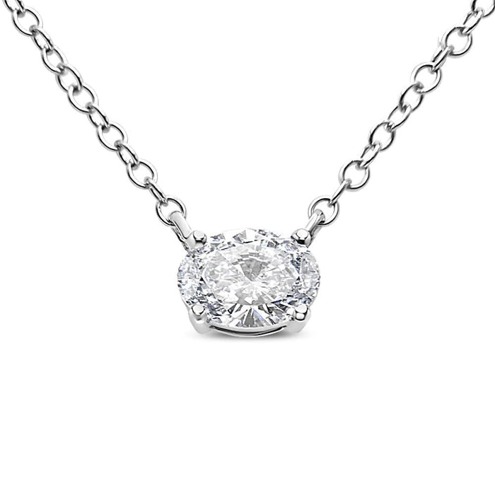 14K White Gold 1/2 Cttw Lab Grown Oval Shape Solitaire Diamond East West 18