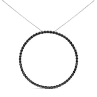 .925 Sterling Silver Black Diamond Open Hoop Circle 18