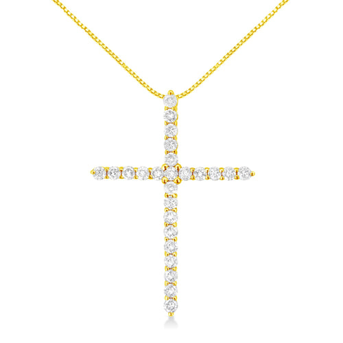 10K Yellow Gold Plated .925 Sterling Silver 2.0 Cttw Round Cut Diamond Cross Pendant Necklace (J-K Color, I1-I2 Clarity) 18