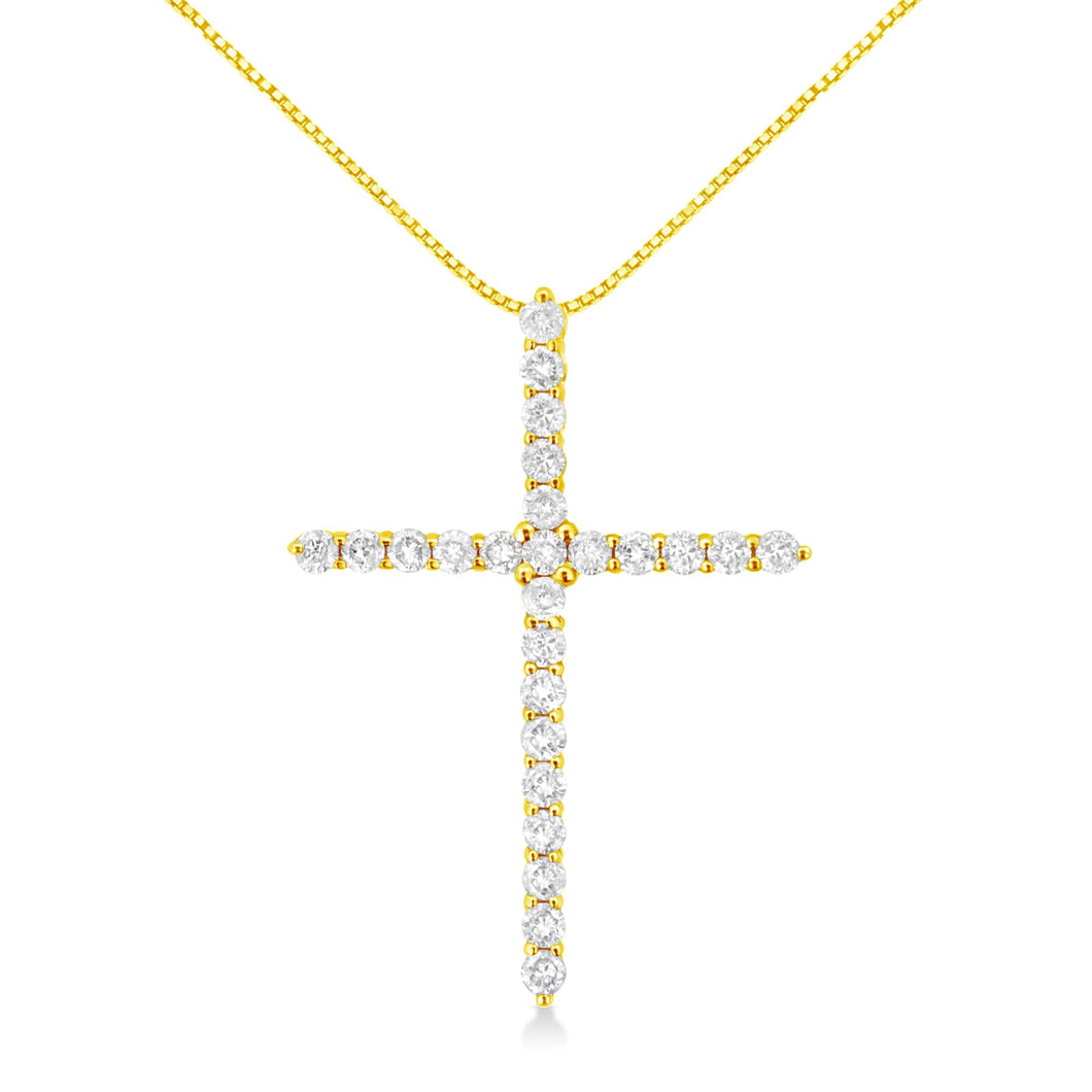 10K Yellow Gold Plated .925 Sterling Silver 2.0 Cttw Round Cut Diamond Cross Pendant Necklace (J-K Color, I1-I2 Clarity) 18
