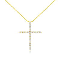 10K Yellow Gold Plated .925 Sterling Silver 3.0 Cttw Prong-Set Round Brilliant Cut Diamond Cross 18