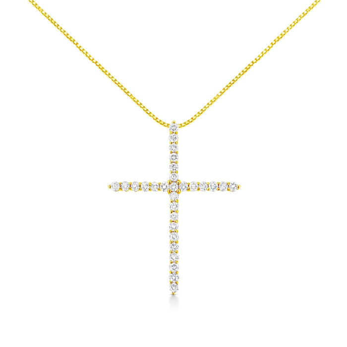 10K Yellow Gold Plated .925 Sterling Silver 3.0 Cttw Prong-Set Round Brilliant Cut Diamond Cross 18