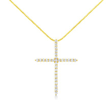 10K Yellow Gold Plated .925 Sterling Silver 3.0 Cttw Prong-Set Round Brilliant Cut Diamond Cross 18" Pendant Necklace (J-K Color, I1-I2 Clarity)-0