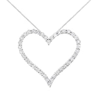 .925 Sterling Silver 3.0 cttw Round-Cut Diamond Open Heart Pendant Necklace (I-J Color, I2-I3 Clarity) - 18