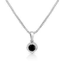 .925 Sterling Silver Treated Color Diamond Solitaire 18" Milgrain Pendant Necklace-0