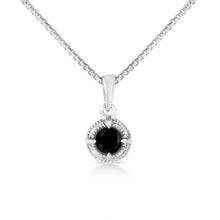 .925 Sterling Silver Treated Color Diamond Solitaire 18" Milgrain Pendant Necklace-3