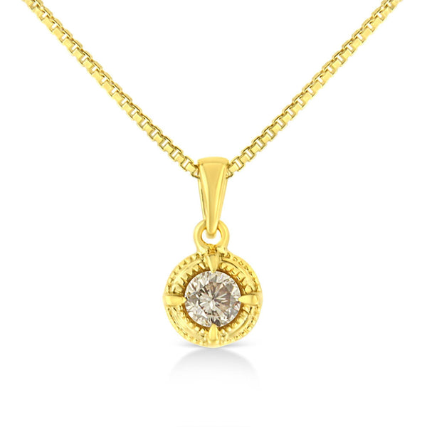 14K Yellow Gold Plated .925 Sterling Silver Brilliant Round Cut Diamond Solitaire Milgrain 18
