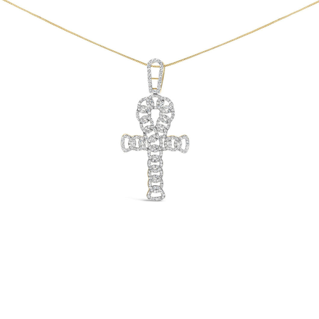 10K Yellow Gold 1.00 Cttw Ankh Cross Pendant (H-I Color, SI1-SI2 Clarity) -18