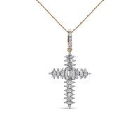 10K Yellow Gold 7/8 Cttw Round & Baguette Diamond Zigzag Pattern Cross Pendant Necklace (H-I Color, SI2-I1 Clarity) - NO CHAIN INCLUDED