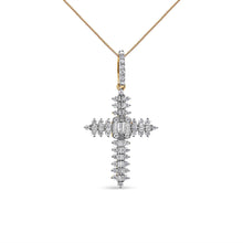 10K Yellow Gold 7/8 Cttw Round & Baguette Diamond Zigzag Pattern Cross Pendant Necklace (H-I Color, SI2-I1 Clarity) - NO CHAIN INCLUDED-0