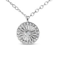 .925 Sterling Silver 1/6 Cttw Diamond Wheel and Spoke Pendant Necklace (H-I Color, I2-I3 Clarity) - 18