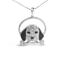 .925 Sterling Silver 1/4 Cttw White and Black Diamond Beagle Dog and Bone Pendant Necklace (I-J Color, I2-I3 Clarity) - 18