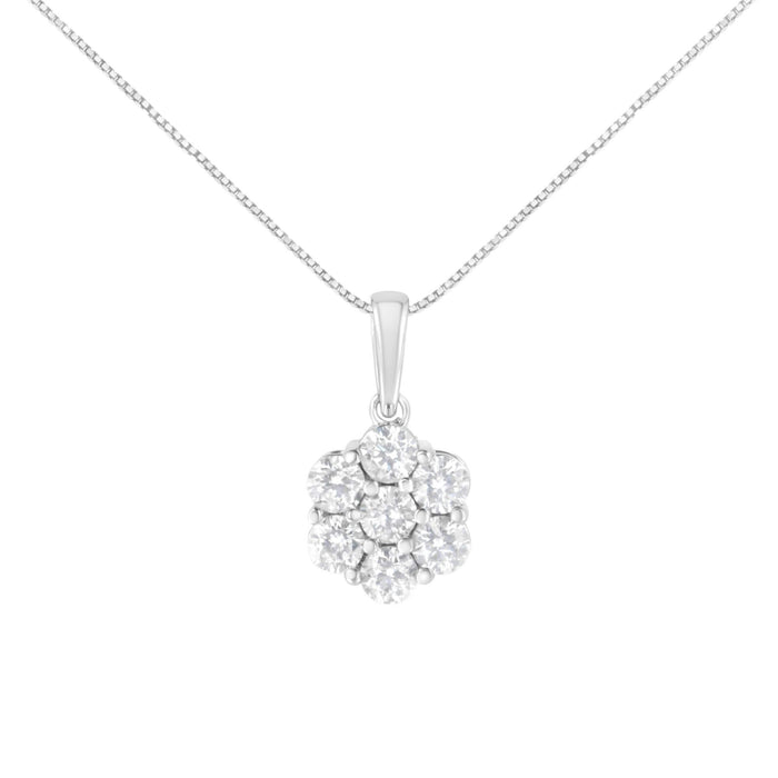 14K White Gold 2.00 Cttw Brilliant Round-Cut Diamond 7 Stone Flower Cluster 18