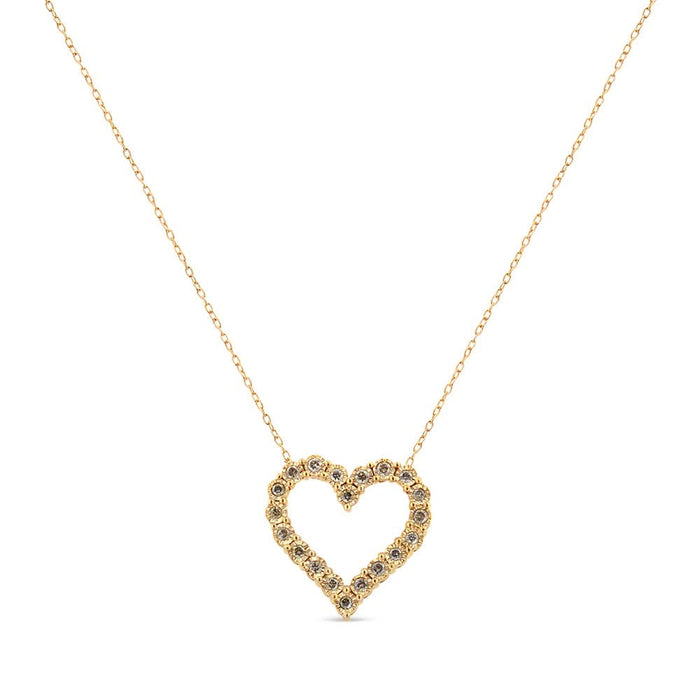 10K Yellow Gold Flashed .925 Sterling Silver 1/2 Cttw Champagne Diamond Miracle Plate Heart Pendant Necklace (K-L Color, I1-I2 Clarity) - 18