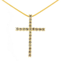 .925 Sterling Silver 1.0 Cttw Champagne Diamond Gold Cross Pendant Necklace for Women (Champagne Color, I1-I2 Clarity)- 18 inch