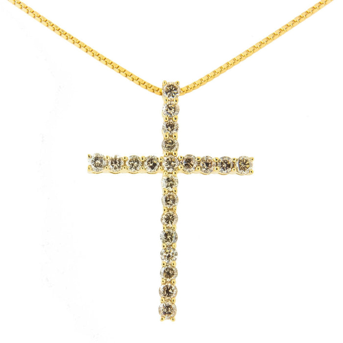 .925 Sterling Silver 1.0 Cttw Champagne Diamond Gold Cross Pendant Necklace for Women (Champagne Color, I1-I2 Clarity)- 18 inch