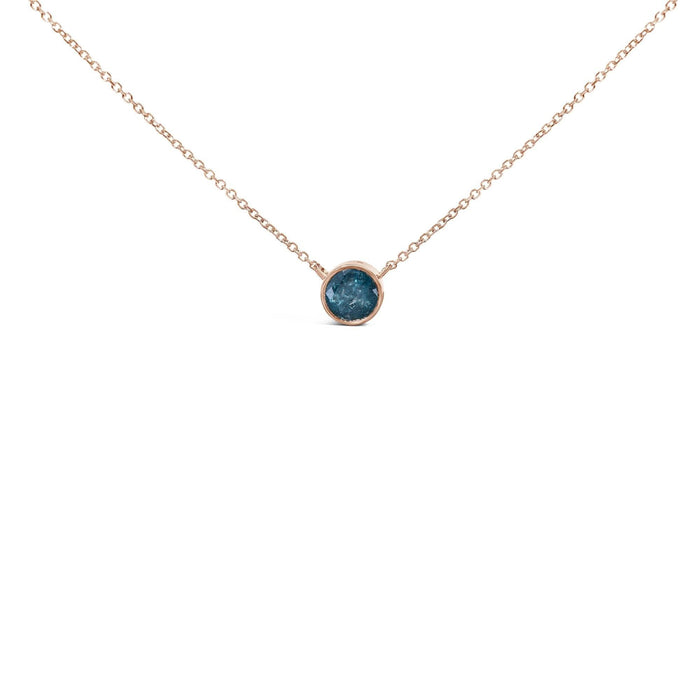 14K Rose Gold 2.0 Cttw Bezel Set Blue Diamond Solitaire Pendant Necklace  - 18