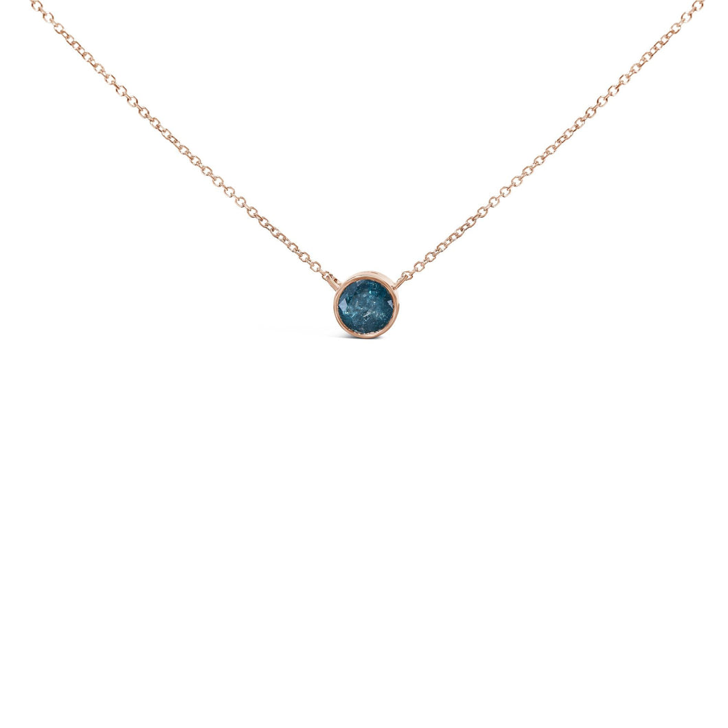 14K Rose Gold 2.0 Cttw Bezel Set Blue Diamond Solitaire Pendant Necklace  - 18