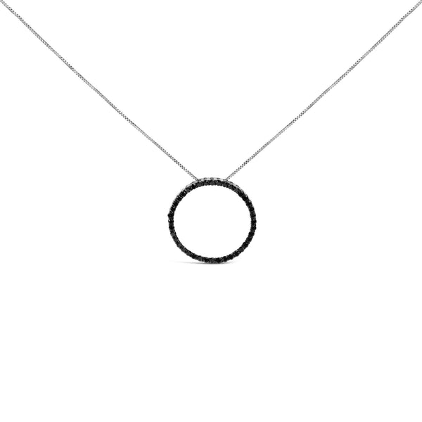 .925 Sterling Silver Black Diamond Open Hoop Circle 18