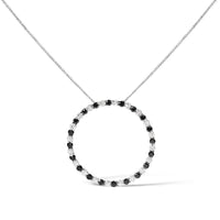 .925 Sterling Silver 2.0 Cttw Alternating Black and White Diamond Open Hoop Circle Pendant Necklace (H-I Color, I2-I3 Clarity) - 18