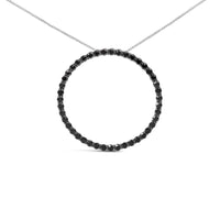 .925 Sterling Silver Black Diamond Open Hoop Circle 18