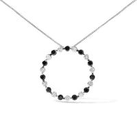 .925 Sterling Silver 1 3/4 Cttw Alternating Black and White Diamond Open Circle Hoop Pendant Necklace (H-I Color, I2-I3 Clarity) - 18