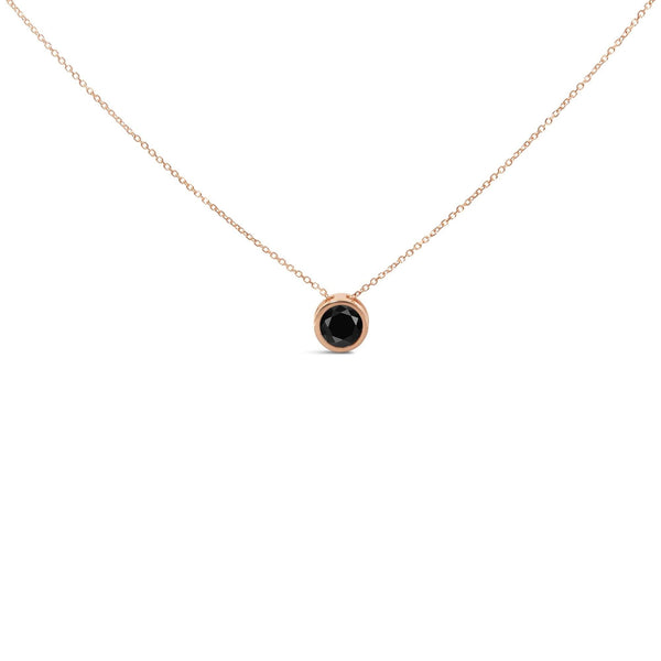 14K Rose Gold Bezel-Set Black Round Diamond Solitaire Pendant Necklace (Black Color, I2-I3 Clarity) - 18