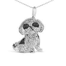 .925 Sterling Silver 1 1/4 Cttw Diamond Shih Tzu Dog Pendant Necklace 18 inch (Black and I-J Color, I2-I3 Clarity)-0