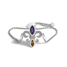 .925 Sterling Silver Marquise Purple Amethyst, Orange Citrine, and Diamond Accent Lariat 4”-10” Fleur De Lis Adjustable Bolo Bracelet (I-J Color, I1-I2 Clarity)-0