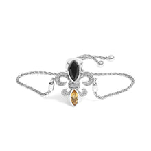 .925 Sterling Silver Marquise Black Onyx, Orange Citrine, and Diamond Accent Lariat 4”-10” Fleur De Lis Adjustable Bolo Bracelet (I-J Color, I1-I2 Clarity) - 7"-0